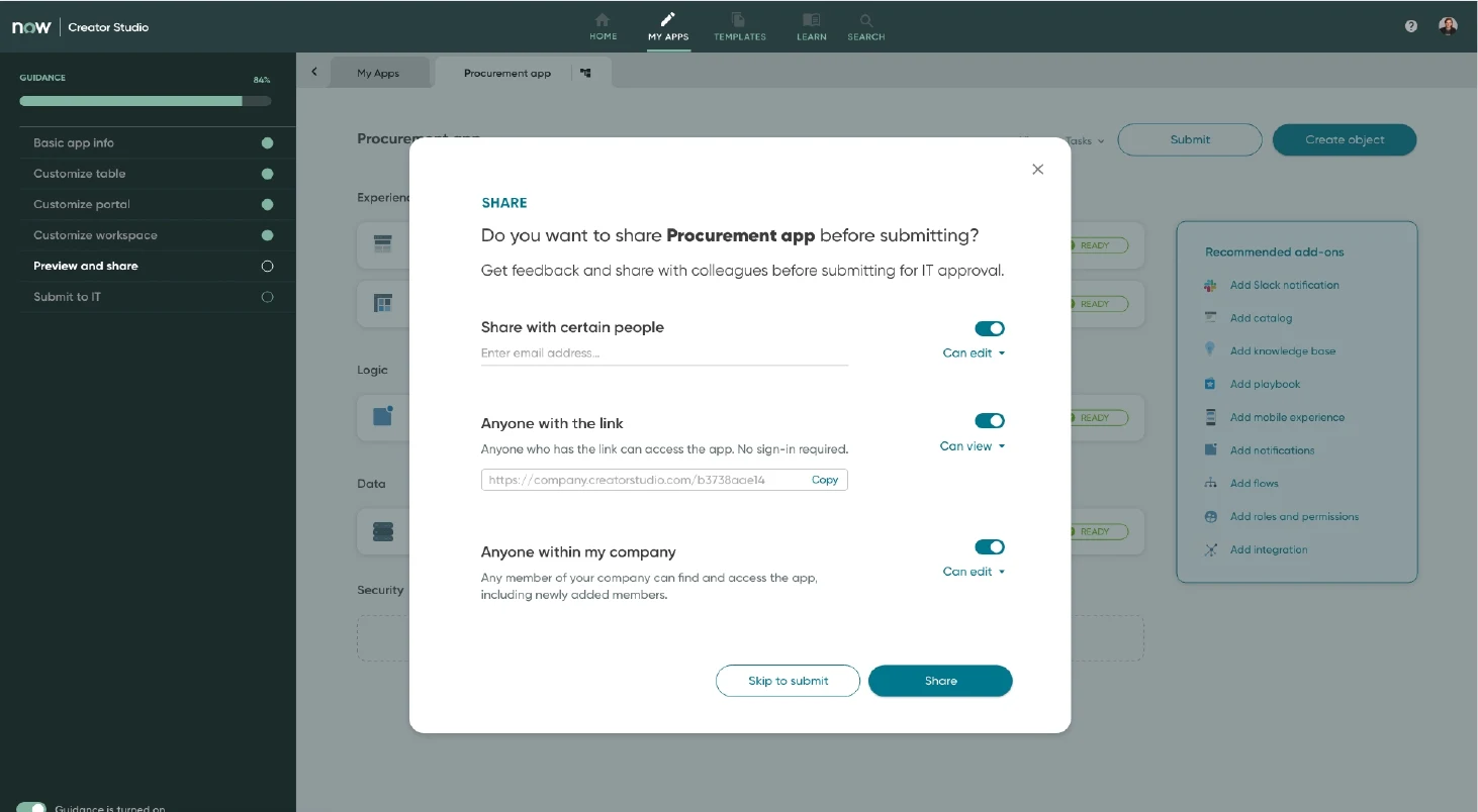 Sharing concept with permission controls for colleagues before IT submission